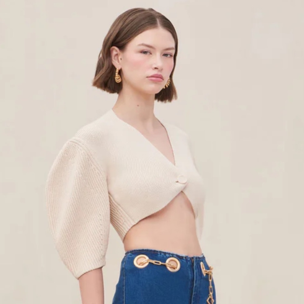 Cult Gaia Beige Knit Crop Top